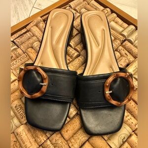 Easy Spirit Black Mules with Tan Buckle